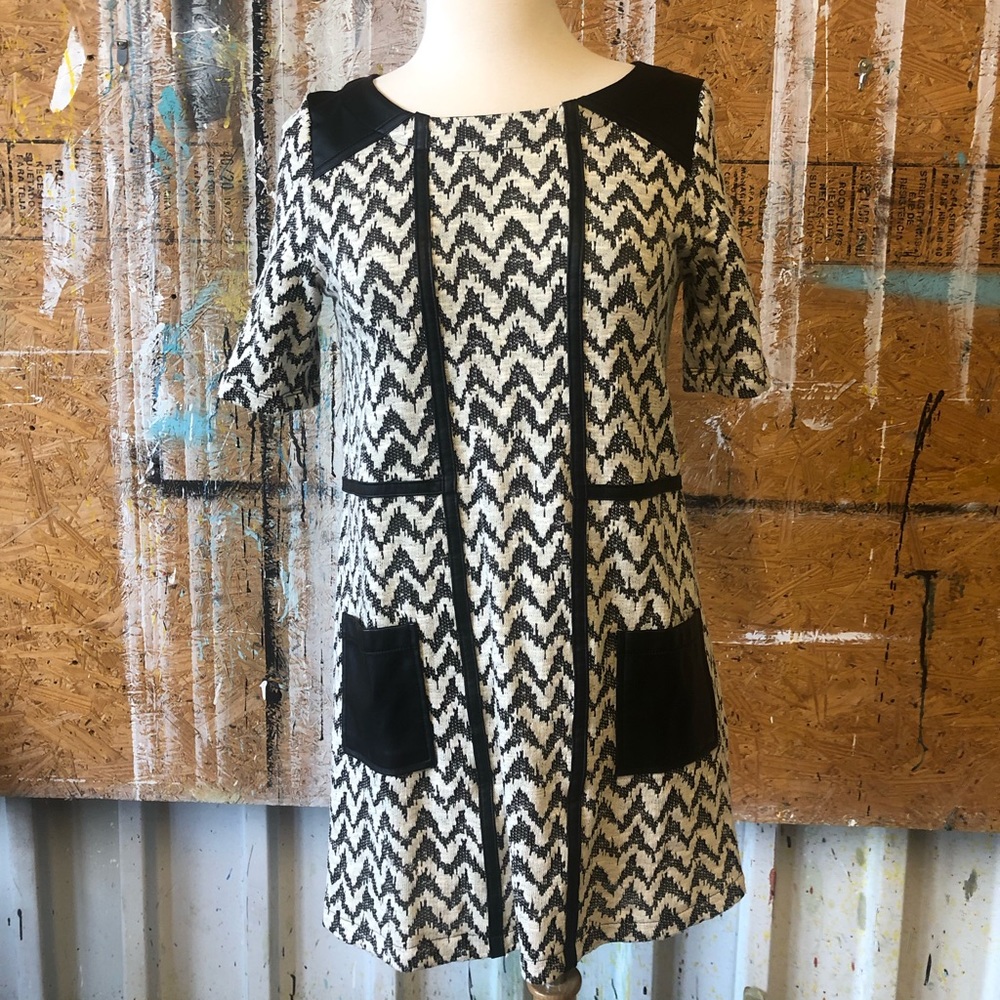 Anthropologie brand black and cream mod mini dress